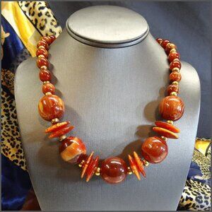 RARE 1970s Signed Greece Paprika Lucite Vintage Necklace
